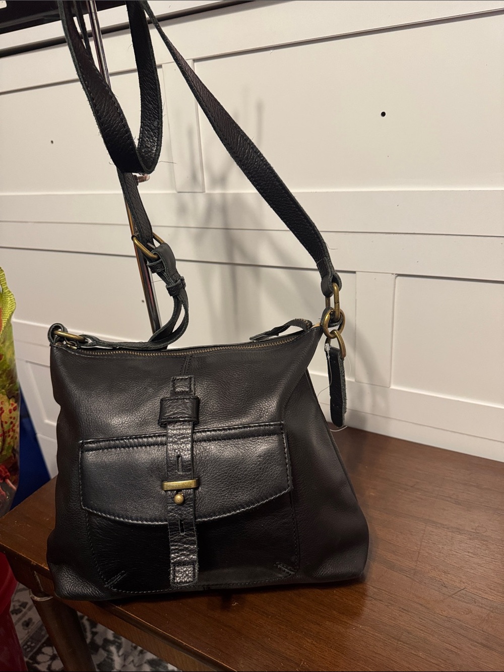 Lucky Brand Black Leather Crossbody Bag with Front Pocket